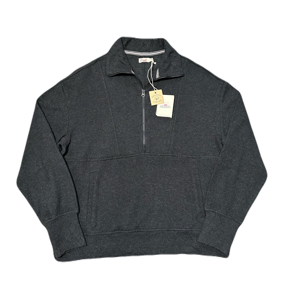 Faherty Women’s Legend Lounge 1/2 Zip Heathered Black Twill Sweater Size Small